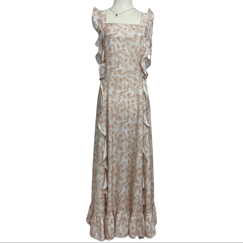 SANCIA Beige Ruffle Tank Maxi Dress